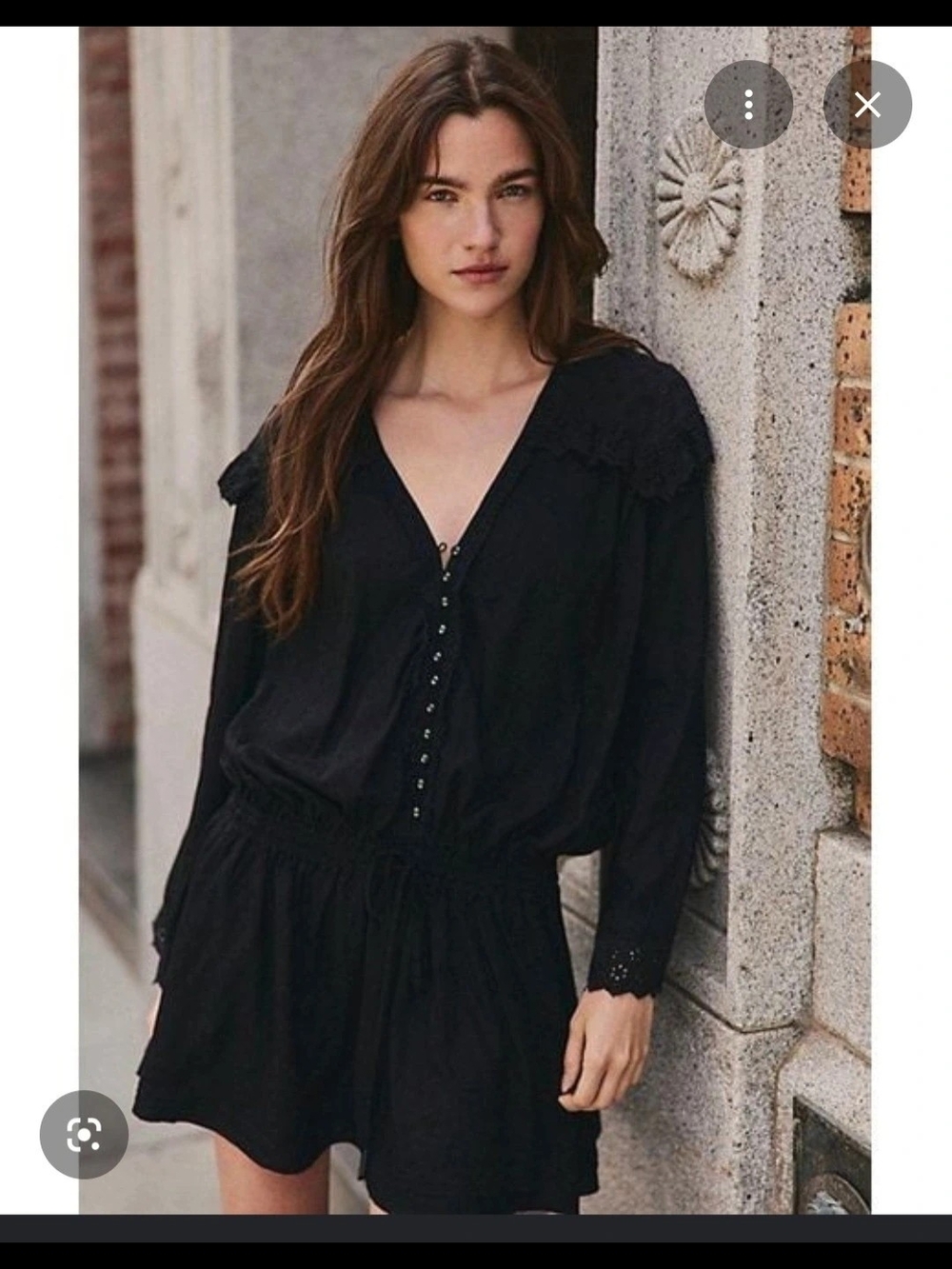Free People Black Button-Front Long-Sleeve Dress